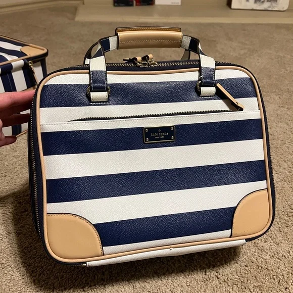 Kate Spade Bon Voyage saffiano leather carry on suitcase and luggage topper set - Picture 8 of 13